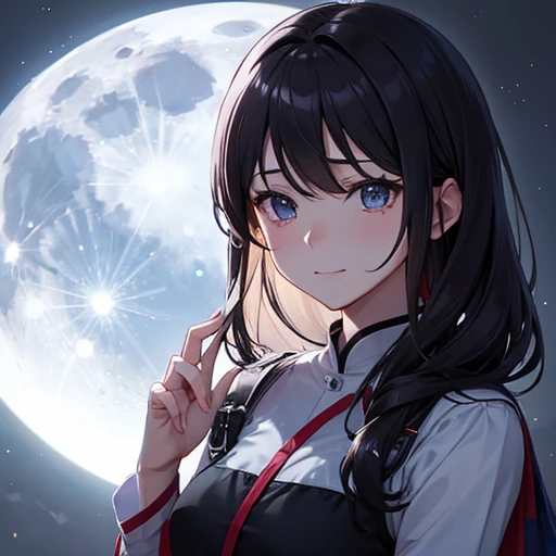 a moon、illuminating、mournful、Crying face、as if speaking、smiles sadly