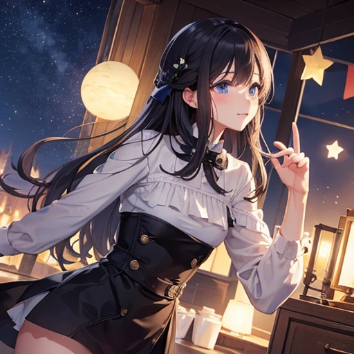 a moon、illuminating、mournful、Crying face、as if speaking、smiles sadly