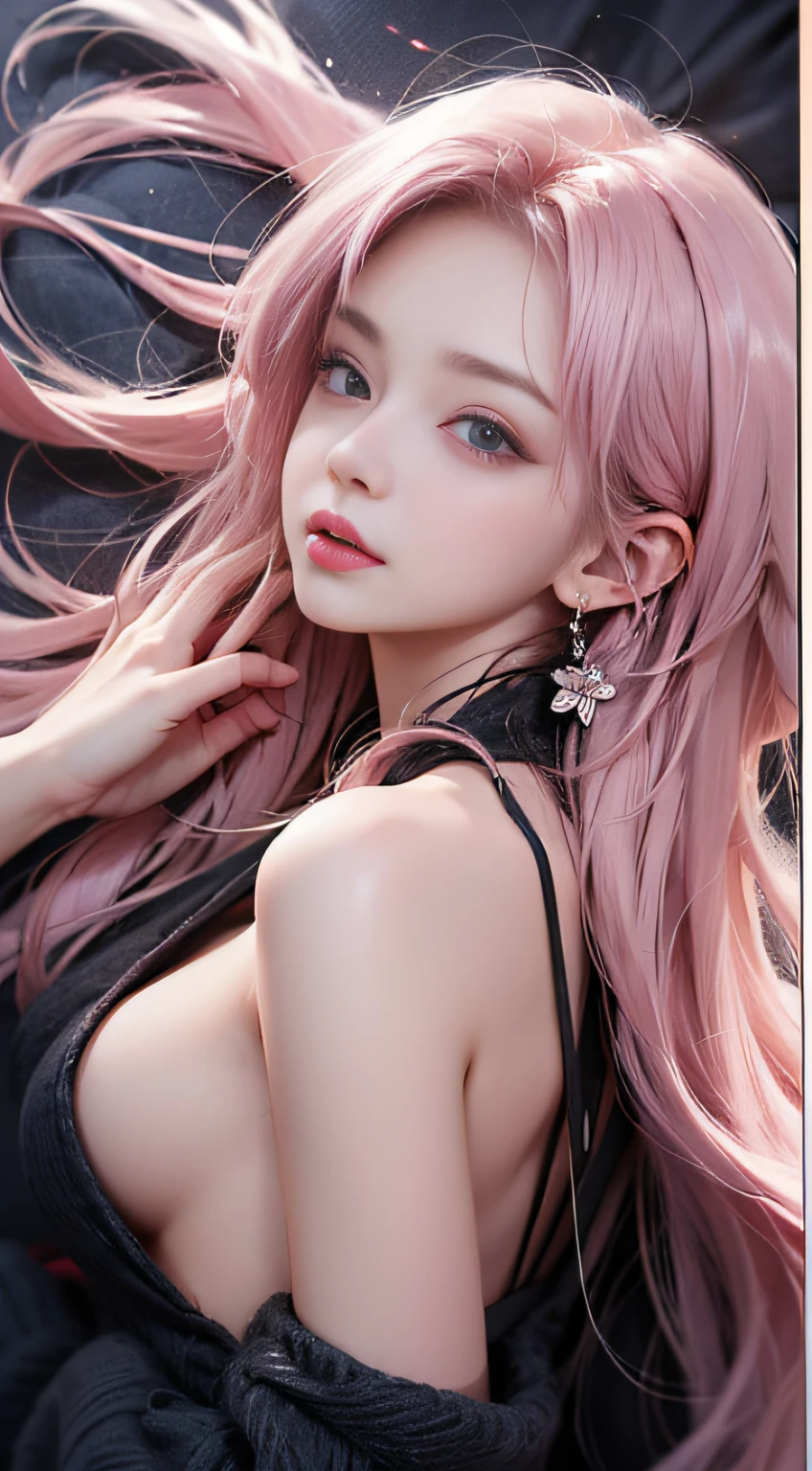 (((on the beds、Woman sleeping face down)))、((posterior view))、(The back visible)、(Sleeping face down)1 girl, Silver hair, striated hair, Bangs, Blunt bangs, Long hair, Pink hair, aqua eyes, longeyelashes, Purple eyes, makeup, Smile, Parted lips, Realism, Verism, surrealism, depth of fields, One-person viewpoint, F/1.8, 135 mm, canon, nffsw, retinas, masutepiece, ccurate, Anatomically correct, Textured skin, Super Detail, high details, High quality, Best Quality, hight resolution, 1080p, hard disk, 4K, 8K、(Coarse short sweater)Floats off the shoulders、off shoulder body angle))、(stick out buttocks)((sexypose))、(camel's toe),((No skirt))、(camel's toe)、sexual excitement、 expressions、shinny skin。realisitic、Photorealsitic:1.37)、(Kpop Idol)、Medium Hair、(Pink blush)、(illuminating)、(独奏)、dynamicposes (Slim legs)、erotick、nffsw、Highly detailed ambient occlusion、超A high resolution,