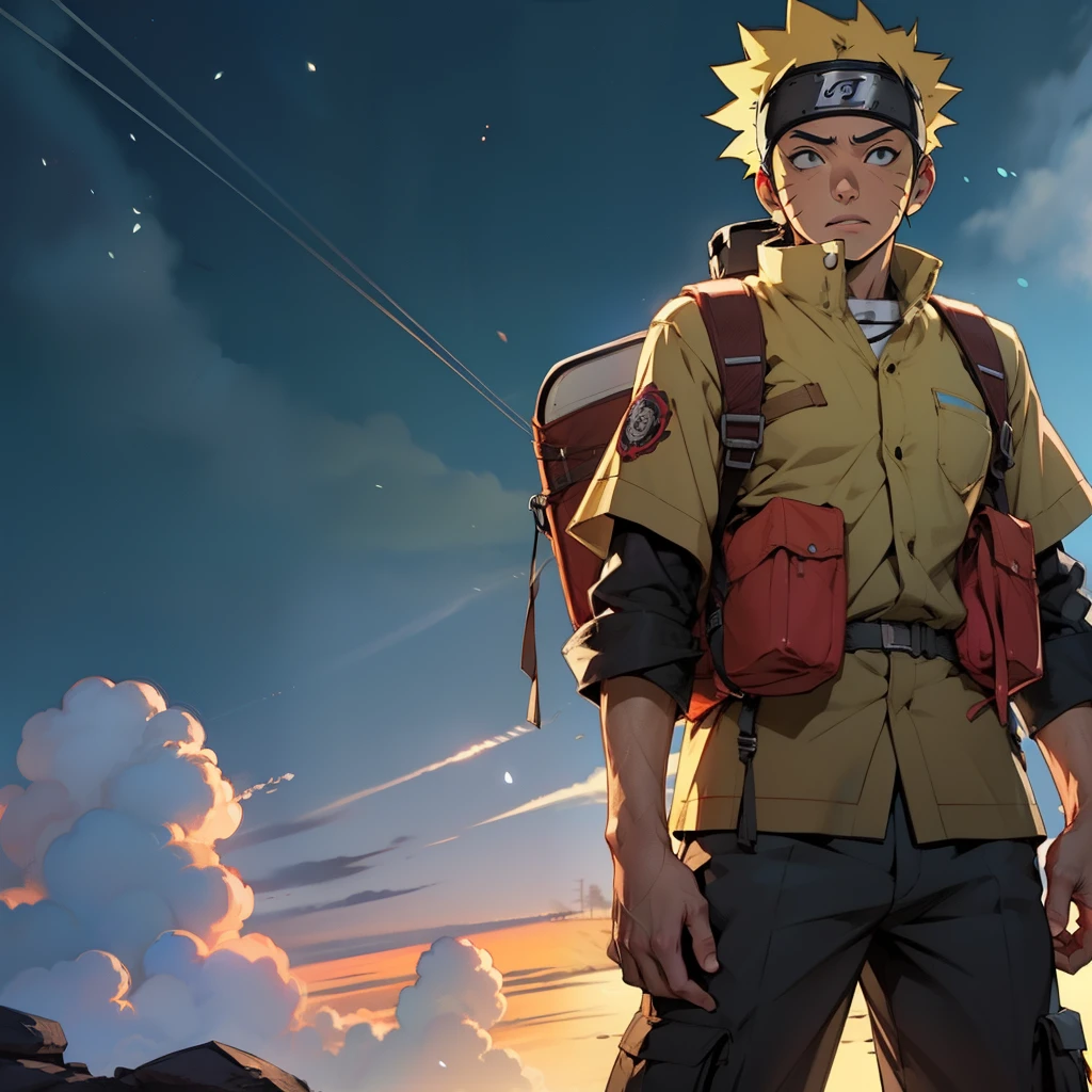 Naruto from 'Naruto' anime. Realistic photo of him standing with a backpack. --auto --s2