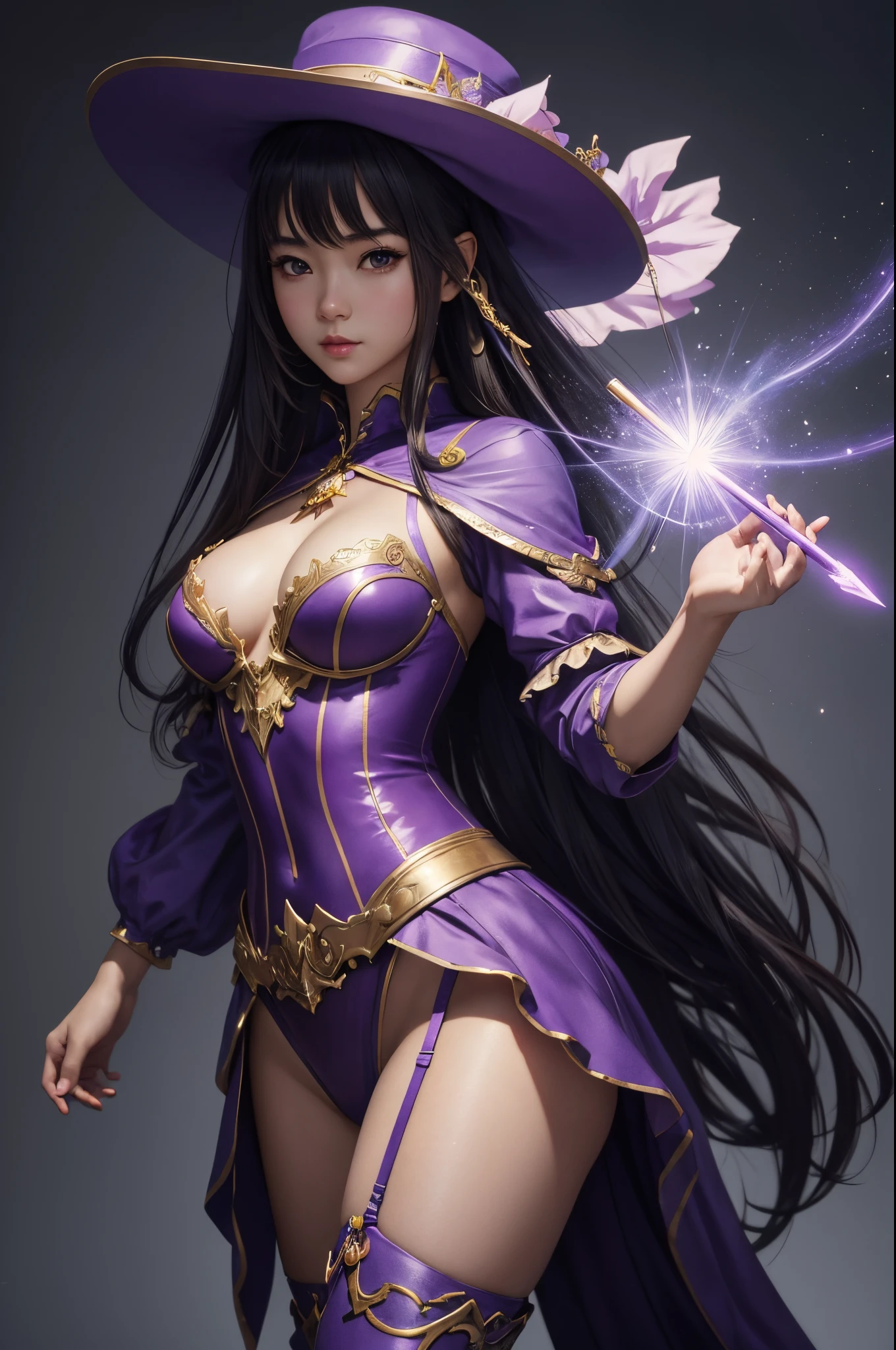 8K,Lolita girl,Goddess in purple costume and hat with magic wand, Super beautiful eyes,Golden eyes,light purple short bob hair,purple and gold skirt,small breasted goddess,very detailed Artgerm, ig model | ArtGerm, Style ArtGerm, style of artgerm, fanart best artstation, ! Dream ArtGerm, artgerm lau, Concept art | ArtGerm, cushart krenz key art feminine,超A high resolution,super realistic skin,kawaii,Fantasyart,character art,
