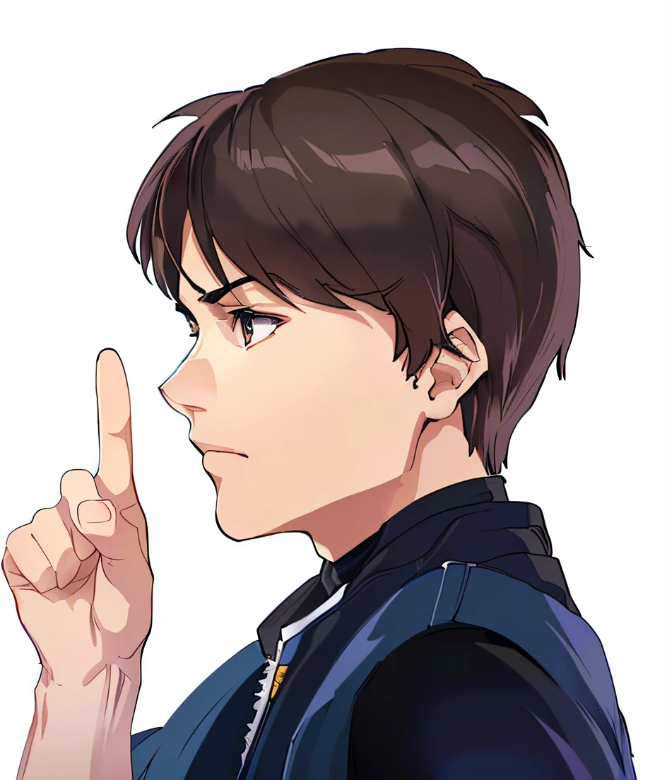 Anime boy finger pointing up, Xinhai sincerely ( apex legends ), Illustrations by Shigenori Soejima, Xinhai sincerely. a digital rendering, official fan art, High-quality fanart, handsome anime pose, Anime handsome avatar, style of anime, anime style portrait, anime character portrait, with index finger, portrait of eren yeager