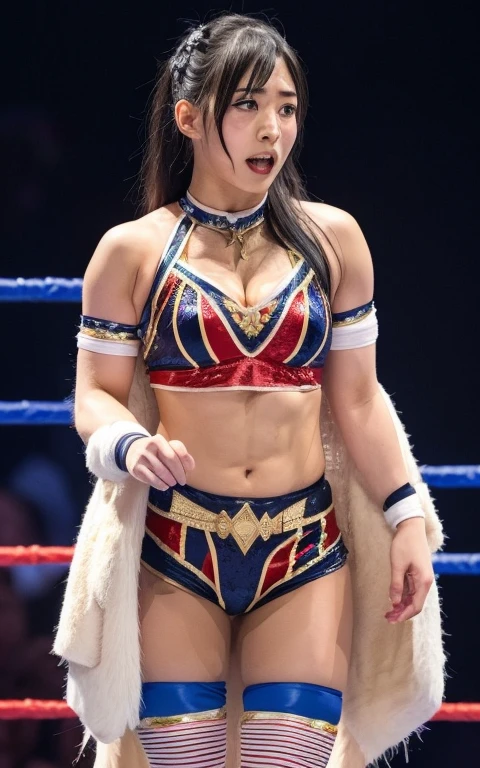 Japanese female professional wrestler&#39;s expression of agony after her costume was stripped off