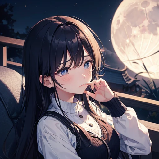 a moon、Sadness face、tears