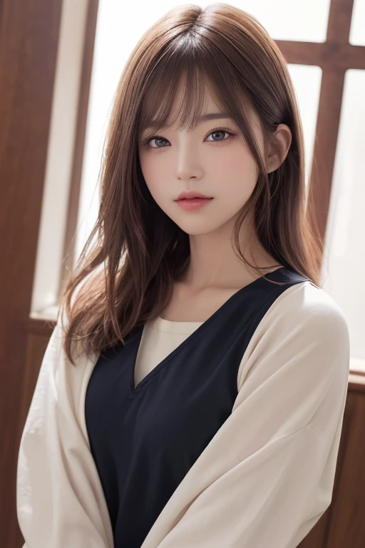 masterpiece, The highest image quality, hightquality, beautiful a girl, japanes, Japan schoolgirl, Popular Korean Makeup,Black Apron Dress、White blouses、stockings、 detaileds, Swollen eyes, A detailed eye, Detailed skin, Beautiful skins, 超A high resolution, (现实:1.4), very extremely beautiful, Slightly younger face, Beautiful skins, slender, (A hyper-realistic), (hight resolution), (8K), (beautifully detailed eyes), (ultra-detailliert), (wall-), (详细的脸), looking at the viewers, finely detail、A detailed face、pureerosfaceace_v1、A smile、Looking straight ahead、From thigh up、photos realistic、Bright lighting、length hair、Winter City