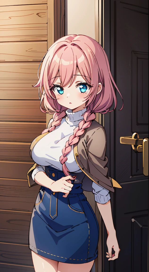 (masutepiece, Best Quality, Perfect Anatomy, High quality:1.4), nice hand, Perfect hands, Detailed beautiful hands, Large_filesize, fulcolor, hight resolution, symmetric, exceptional, Best aesthetic, newest, Anime, very beautiful detailed body,The hair,faces,The eye,BREAK,



1 beautiful girl, (17 years old girl),Solo,(Cute:1.5),(Chibi:0.6),(kawaii:1.5),(Lori:0.5),BREAK,(17 years old girl), 1 beautiful girl,Very detailed,colourfull,highest details,Clear skin,Beautiful skin,Shy,Very detailed,colourfull,highest details,BREAK,Clear skin,Beautiful skin,Shy skin,BREAK,{Heterochromia,blue eyess,Green eyes,PUPILS SPARKLING:1.9},star eye silhouette,BREAK,(Pink hair, Medium length:1.4),(Twin braids,A little curly hair,Princess Cut, crossed bangs:1.3),(Big breasts,Beautiful breasts,Large breasts:1.5),(long eyelashes, Double eyelids:1.2),Solo,gleaming skin, Clear skin, Beautiful skin,(best quality face),(Top quality glowing eyes),(Doya face,brave face:1.45) ,  BREAK,

turtleneck poncho cape,
Cozy turtleneck poncho cape in neutral tones like gray and camel,
Add flair with fringe and asymmetrical hem,
Pair with skinny jeans and knee-high boots、Enjoy a comfortable and stylish fall look。,
Break Break ,(plein air),
( Landscape background :1.3) ,
(A very beautiful woman seen from the entrance :1.3) ,
(the woman arrived home :1.3) ,
(opened the entrance door :1.4),
(SWAT standing:1.3),
(the i&#39;full of shyness :1.4),
(timid :1.2) ,
(upward looking gaze :1.2) ,
Looking Up ,
From  above ,depth of fields,

 BREAK,wakame,wakame,wakame,(Cowboy Shot:1.4), 

BREAK,(Blurry background:1.3),(absurderes, hight resolution, Super Detail Art),cel shading,Clear Color, Lonely optical effect, Beautiful pictures, Bright glow, mystic atmosphere,(Close-up of girl:1.1), Mystical light particle effect,manga influence, clean line drawings,