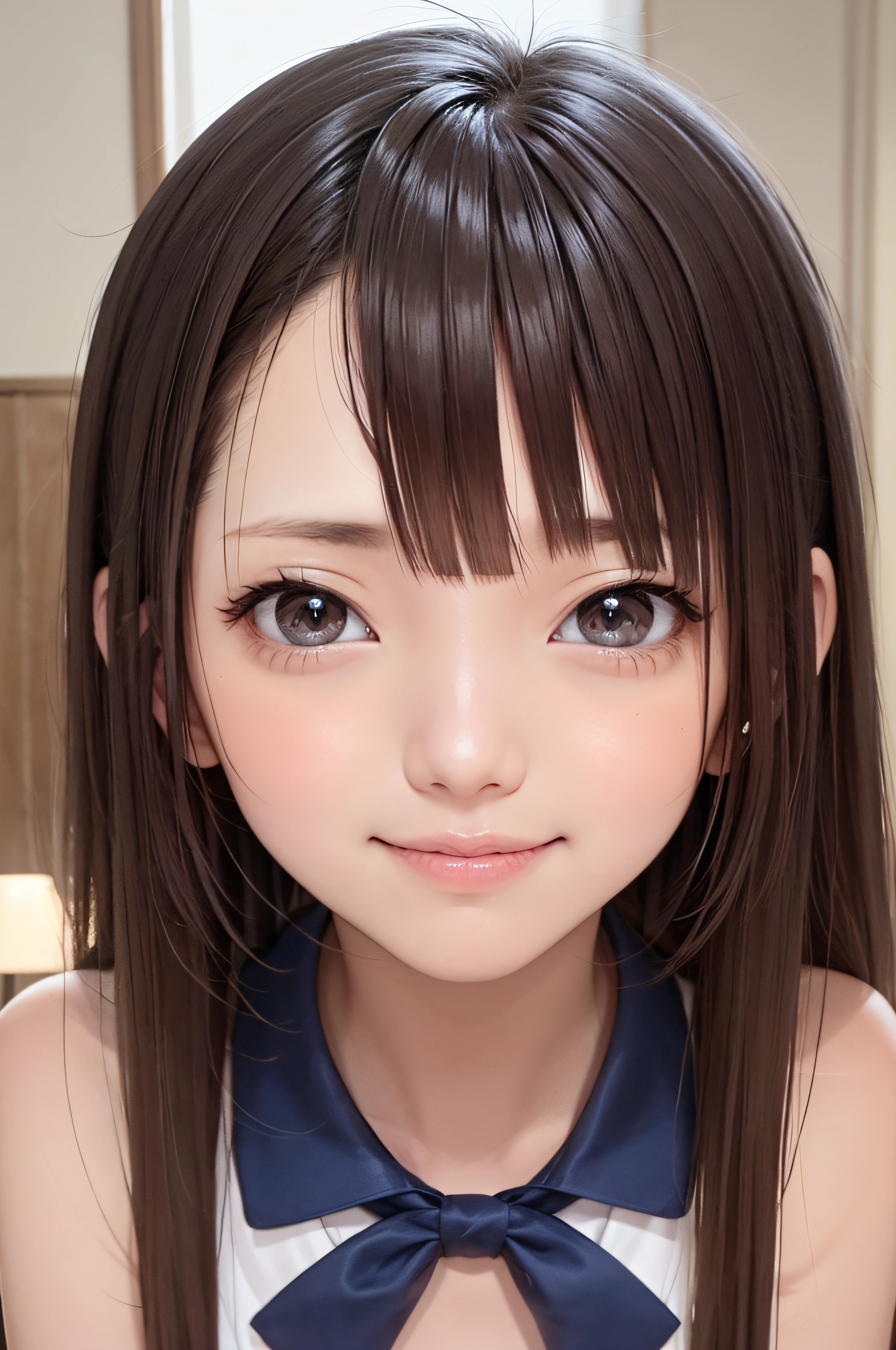 12year old、beautidful eyes、real looking skin、small tits、(8K、masterpiece)、(reallistic、Photorealsitic)、Complete body、top-quality、ighly detailed、The ultra-detailliert、Beautie、cute little、japanes、Idol、A smile、ssmile、Close-up portrait、Healthy face