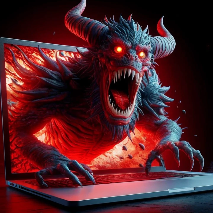 DemonMawAI, computer, close up , masterpiece