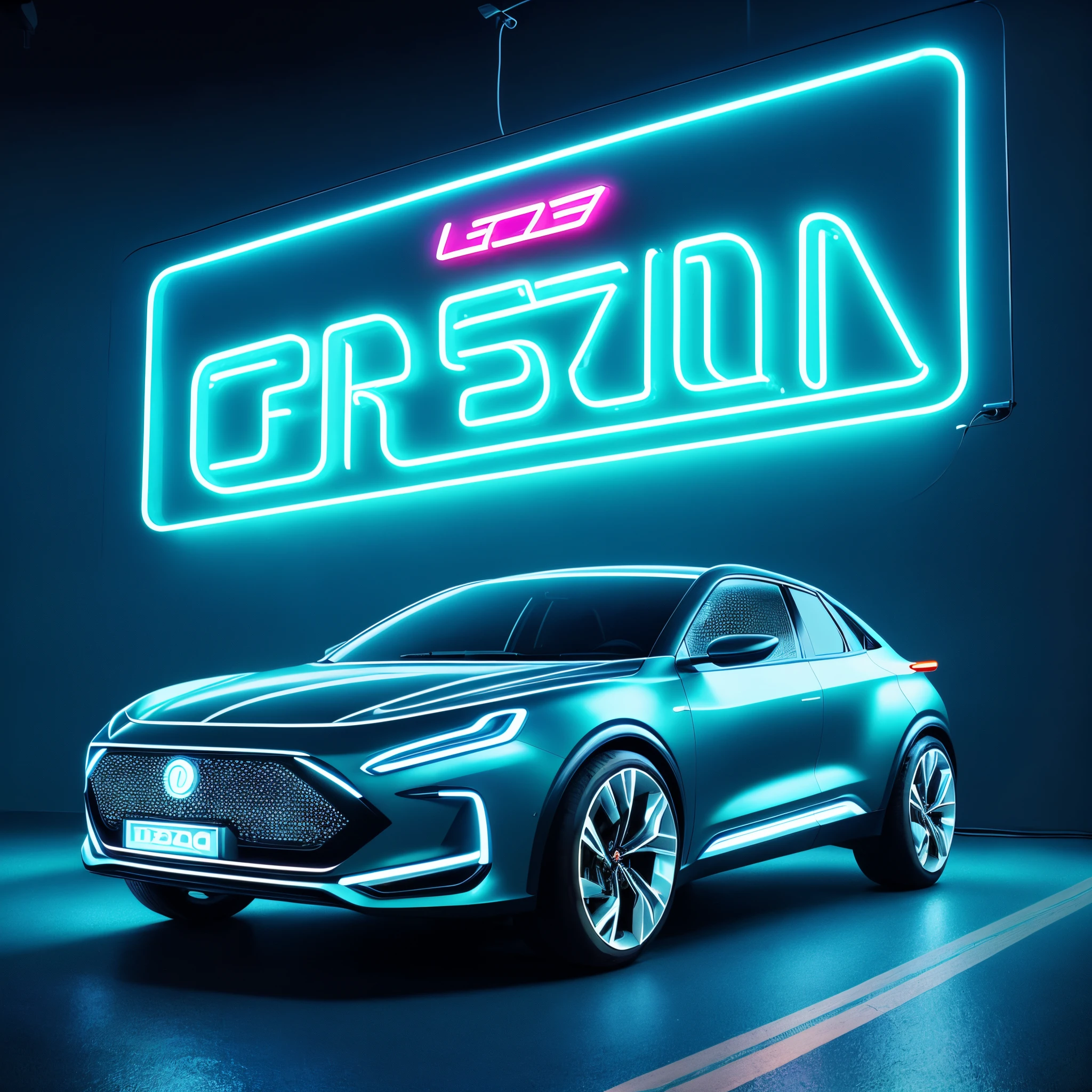 close-up of a car in front of a neon sign, lada, Tadeusz Pruszkowski, Zach Stella, promotional render, Car Lada, Futuristic car shot, Ladislas Starevich, by Zofia Stryjenska, concept car, julia hetta, Stylized neon, by Emma Andijewska