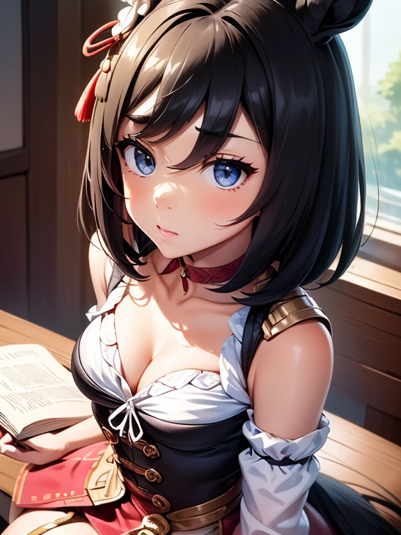 (best quality,ultra HD,super-detailed,focused face,close-up face,shoulder-baring,beautiful Chinese woman,gently,exquisite and sexy collarbone,charismatic goos egg-shaped face,double eyelids,smart peach blossom eyes,pink lips,small upturned nose,referencing four books as one book,jk miniskirt,super-thin light transmittance 1.2 times,optimal ultra-thin light transmittance,full-body photo)