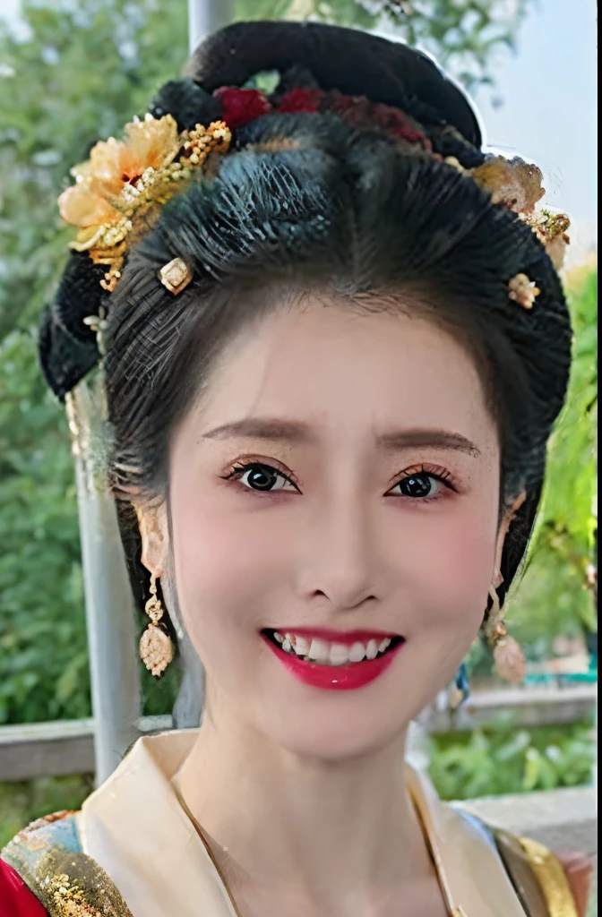 praise, Best quality, tmasterpiece, 1 girl,upper part of body,single hair bun,There  a golden hairpin on the head, wearing a hanfu, Detailed pubic hair, The eyes and face are very detailed