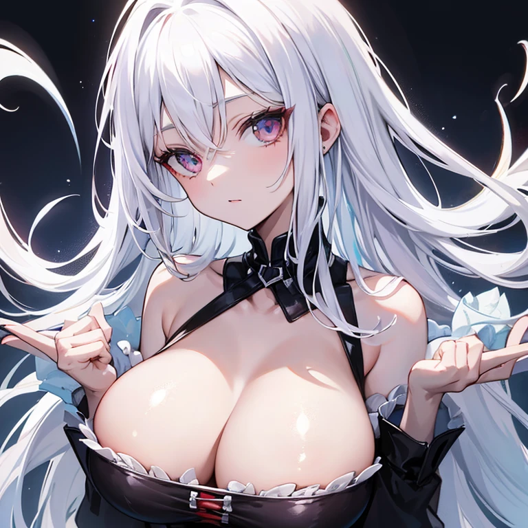 white color hair,vampire girl,the night,High cold and handsome,Lori huge breasts cleavage