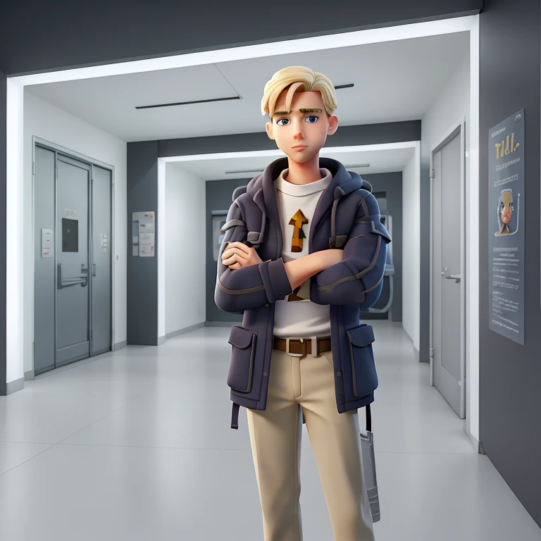 there a man standing in a laboratory hallway with his arms crossed, young blonde boy fantasy thief, inspired by Henric Trenk, background artwork, inspired by Aleksander Gine, official character illustration, realistic artstyle, proffesional illustration, full body character portrait, mall background, in intergalactic hq, commercial illustration, inspired by Drew Tucker, character concept portrait of me
