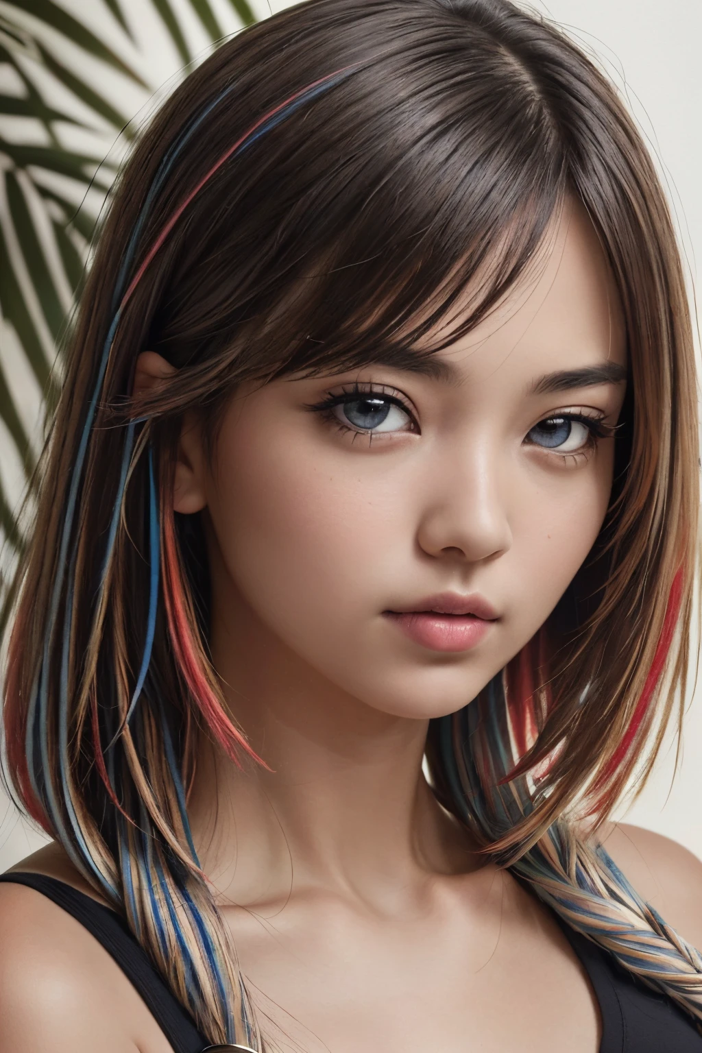 A woman with a colorful hair is posing for a picture - SeaArt AI