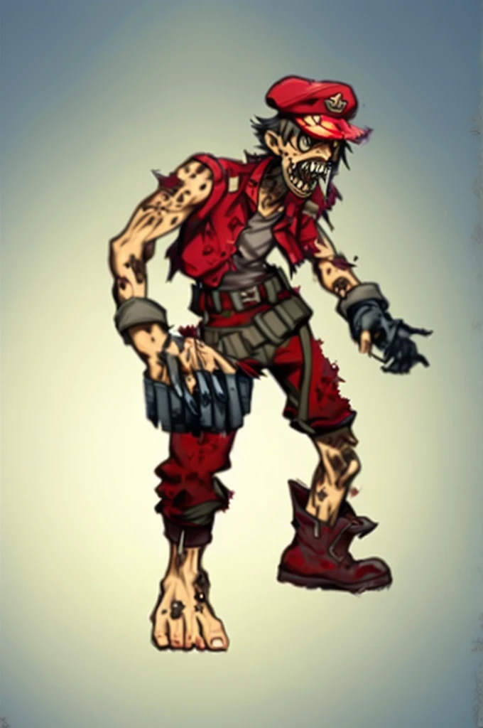 Soldier Unifrom, Zombies, Big teeth, messy clothes soldier, Red hat, a large grenade attached to the side of his trousers