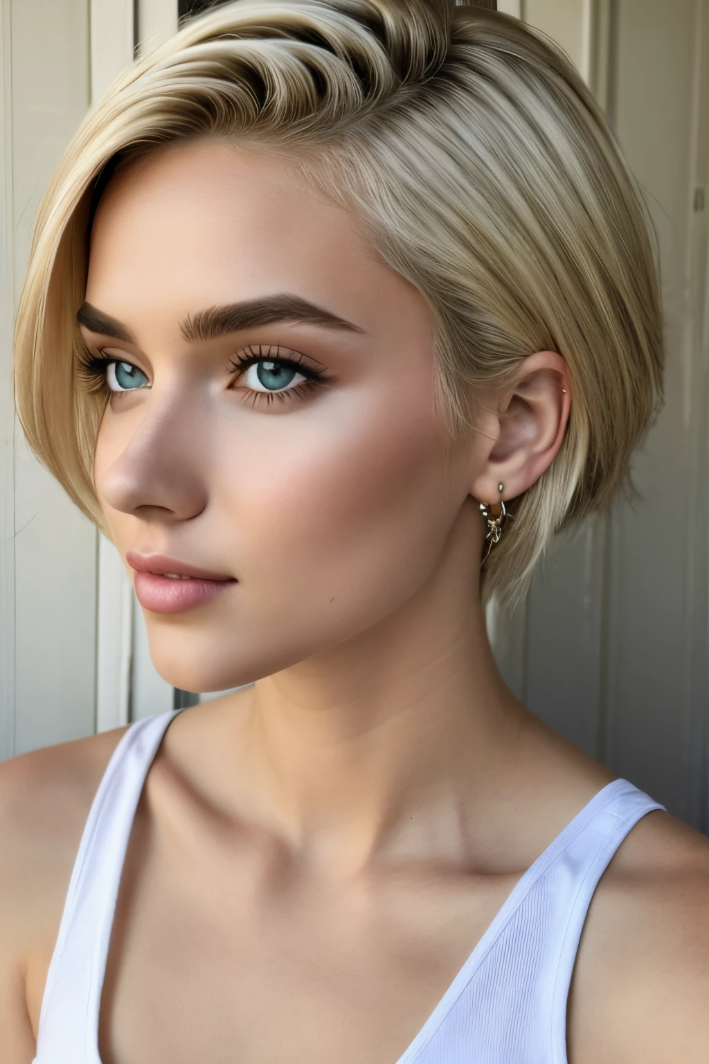 1girl em, idade19, sozinho, cabelos longos, Seios colossais, Olhando para o Viewer, cabelos loiros, bareshoulders, olhos castanhos, joias, corpo inteiro, um colar, fora dos ombros, Camisolas, Realistic, Um sexy