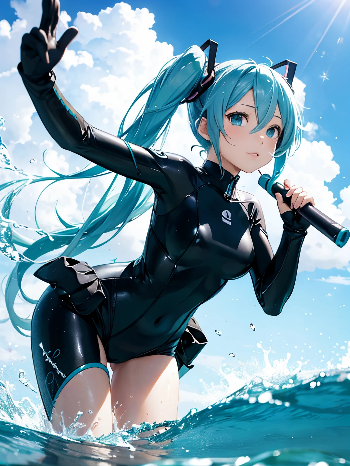 miku hatsune,Beautiful breasts,wet suit,snorkel,Sand,Diving