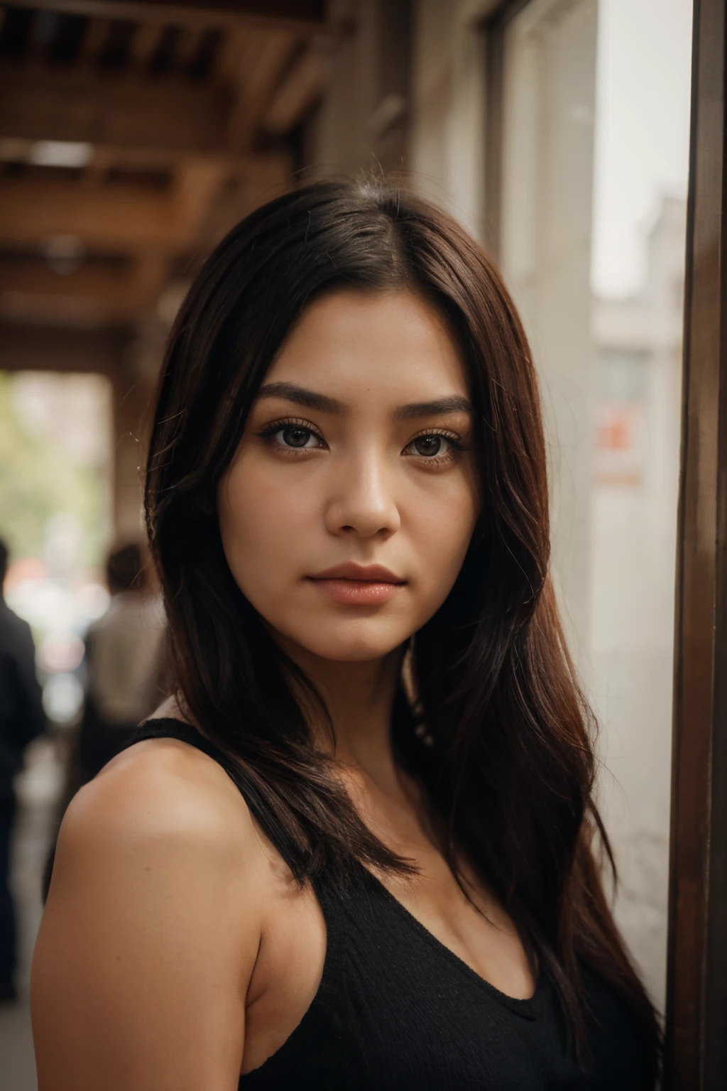 hyperrealistische asiatische frau, Very pretty, lange schwarze haare, blaue augen