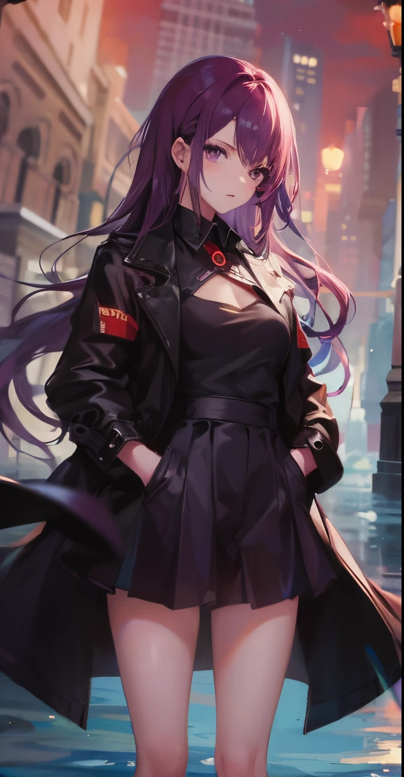 Gorgeous long purple hair,purpleeyes,the sunset,Beach by the sea