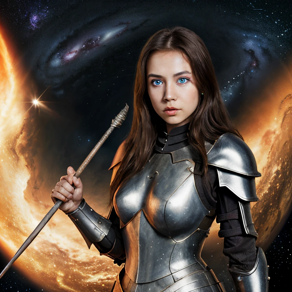 Girl with armour and spear have a galaxy eye