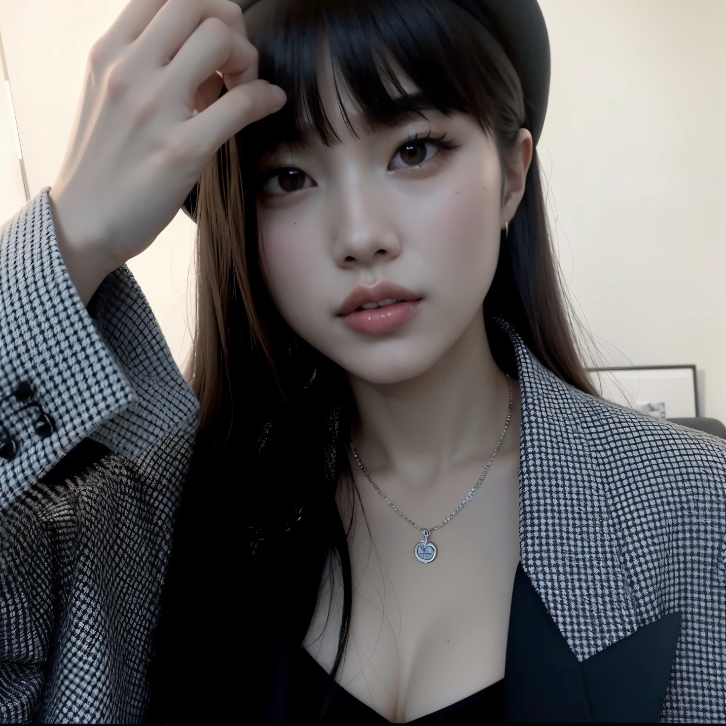 there is a woman who puts on a hat, Lalisa Manobal, Ela tem cabelo preto com franja, wan adorable korean face, Lalisa Manoban do Blackpink, linda mulher coreana jovem, Bae Suzy, Ulzzang, menina coreana, com franja, Jaeyeon Nam, Mulher sul-coreana bonita, young adorable korean face, Jinyoung Canela