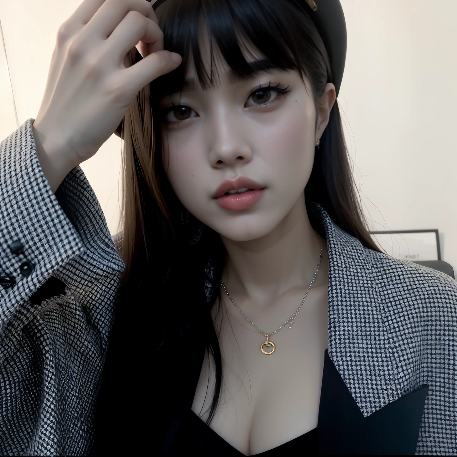 there is a woman who puts on a hat, Lalisa Manobal, Ela tem cabelo preto com franja, wan adorable korean face, Lalisa Manoban do Blackpink, linda mulher coreana jovem, Bae Suzy, Ulzzang, coreana, com franja, Jaeyeon Nam, Mulher sul-coreana bonita, young adorable korean face, Jinyoung Canela