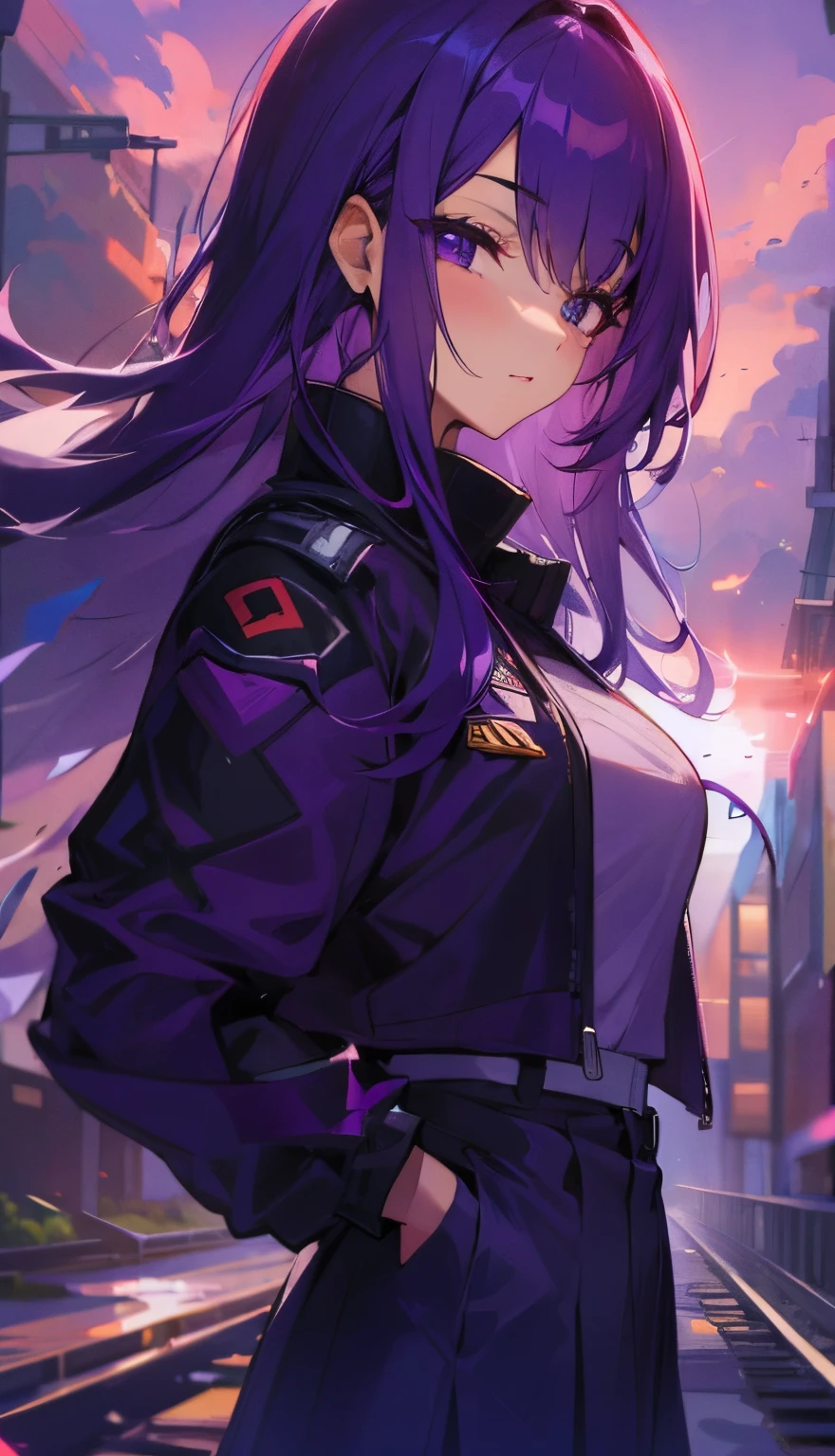 Gorgeous purple hair,purpleeyes,the sunset,Have by the sea