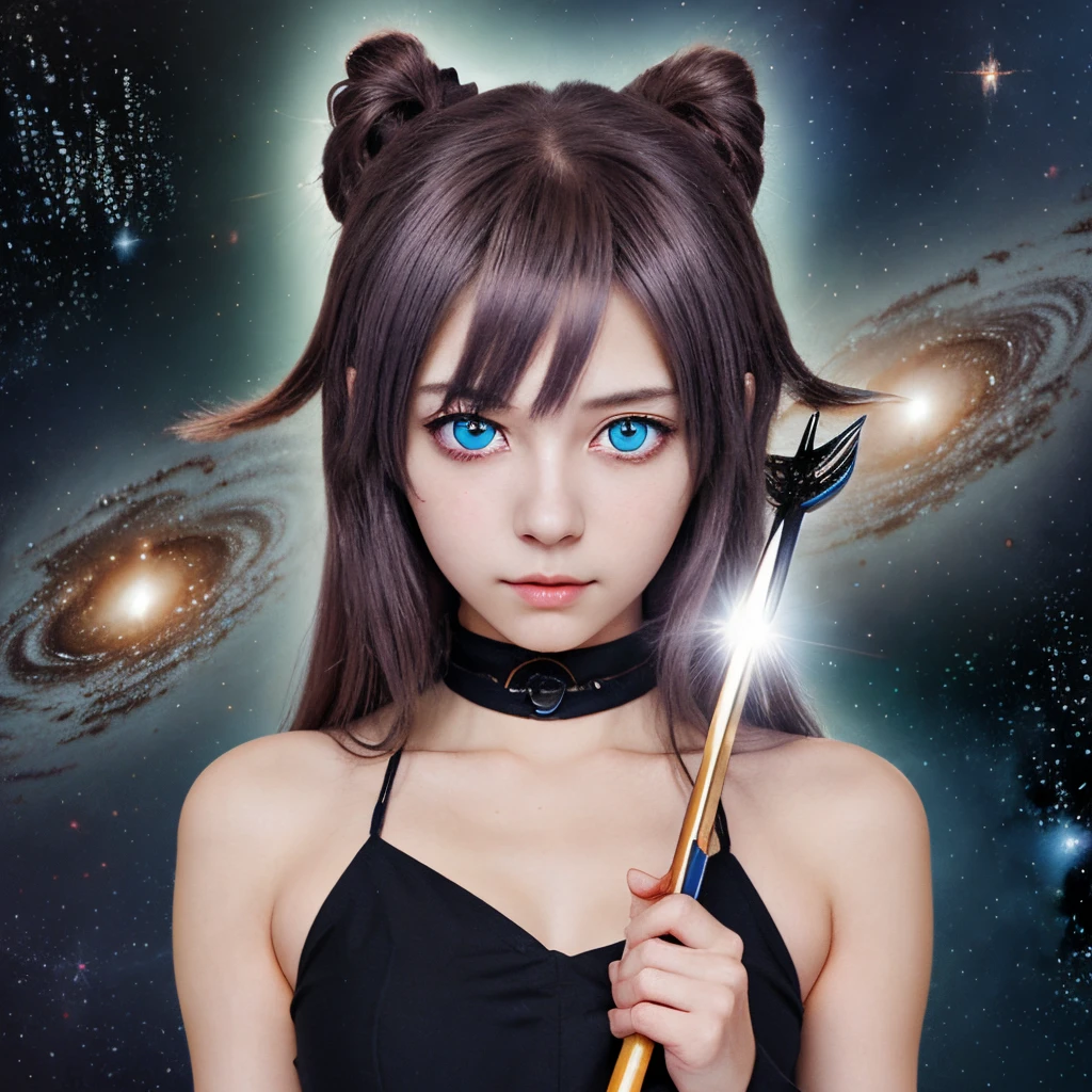 Beautiful anime girl with spear and galaxy eyes