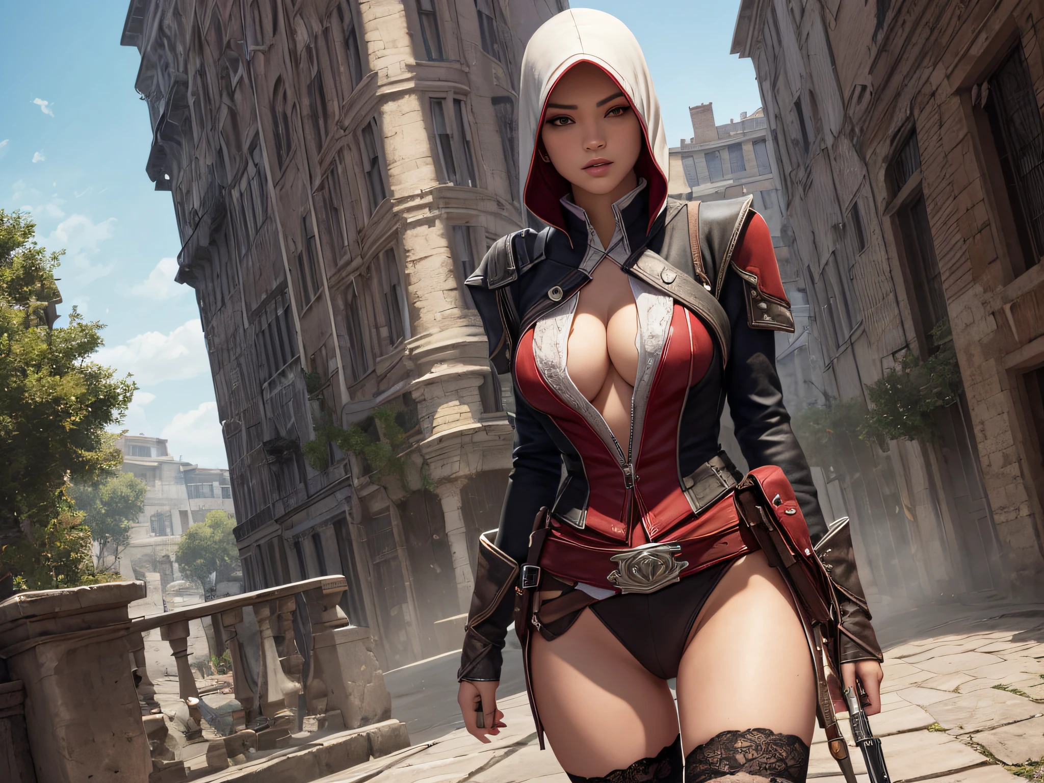 1girl, female rouge assassin, female assassin, feminine, beautiful female assassin, high res, stockings, assassin's creed