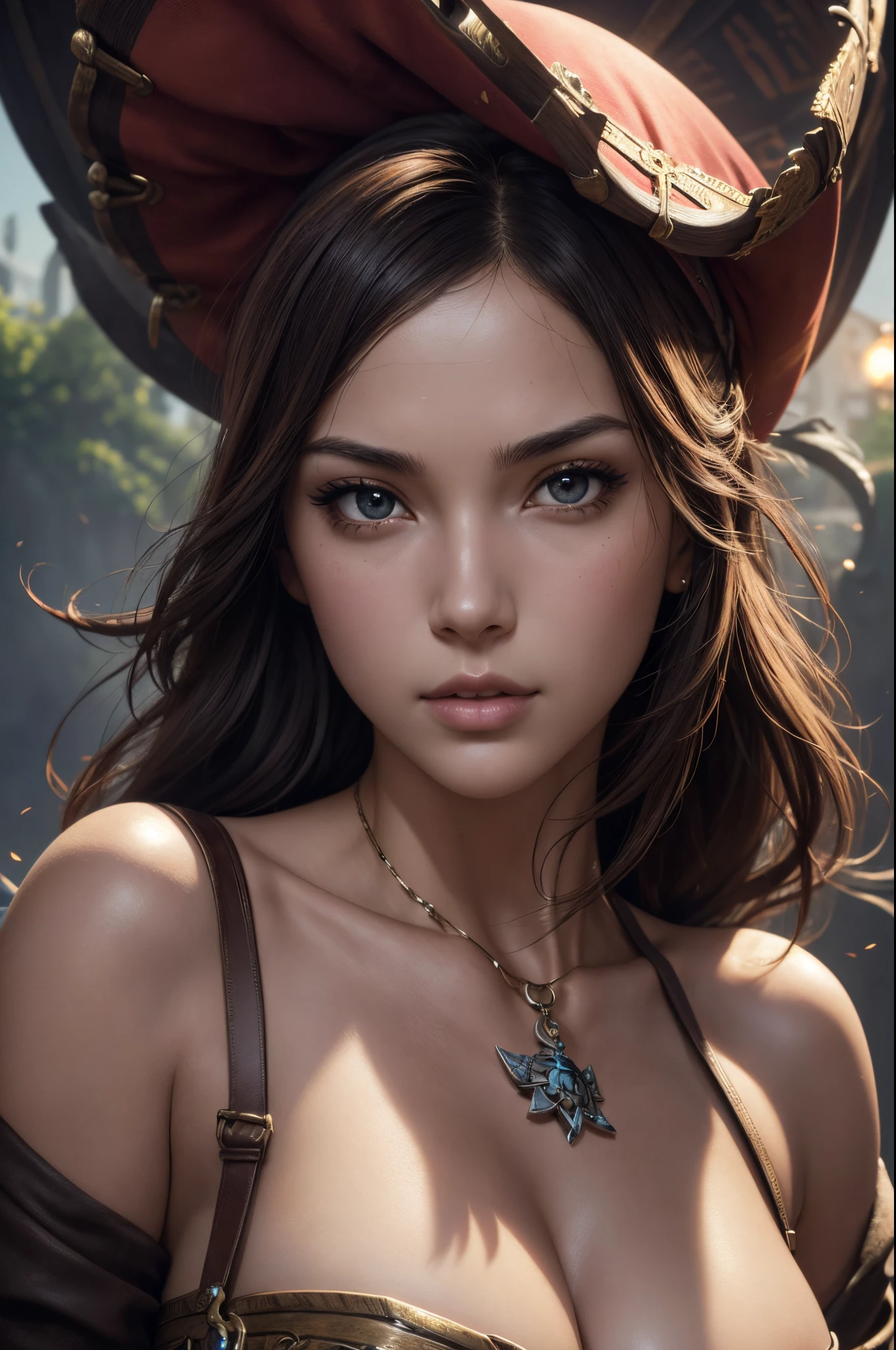 8K,(masutepiece, Best Quality:1.4), (Pirate Ship), (erotic posing:1), 1 girl in, (((Live-action)))Solo, (European youth:1), Nami de One Piece, Tattoo on the right shoulder, hyper realisitic, High detailed skin, Digital SLR, Soft lighting, High quality, Highly detailed face, Highly detailed eyes, highly detailedskin, The skin, Subsurface scattering, Full face blush, Highly detailed face, Highly detailed eyes, beautiful expression, Full lips, Detailed background, depth of fields, Supergianthugebreasts、Volumetric lighting, Sharp Focus, absurderes, Realistic proportions, Good anatomy, (Realistic, hyper realisitic:1.4), 16K HDR, Daylight,SupergianthugebreastsA high resolution,super realistic skin,super beautiful expression,Fantasyart,character art,A sexy,