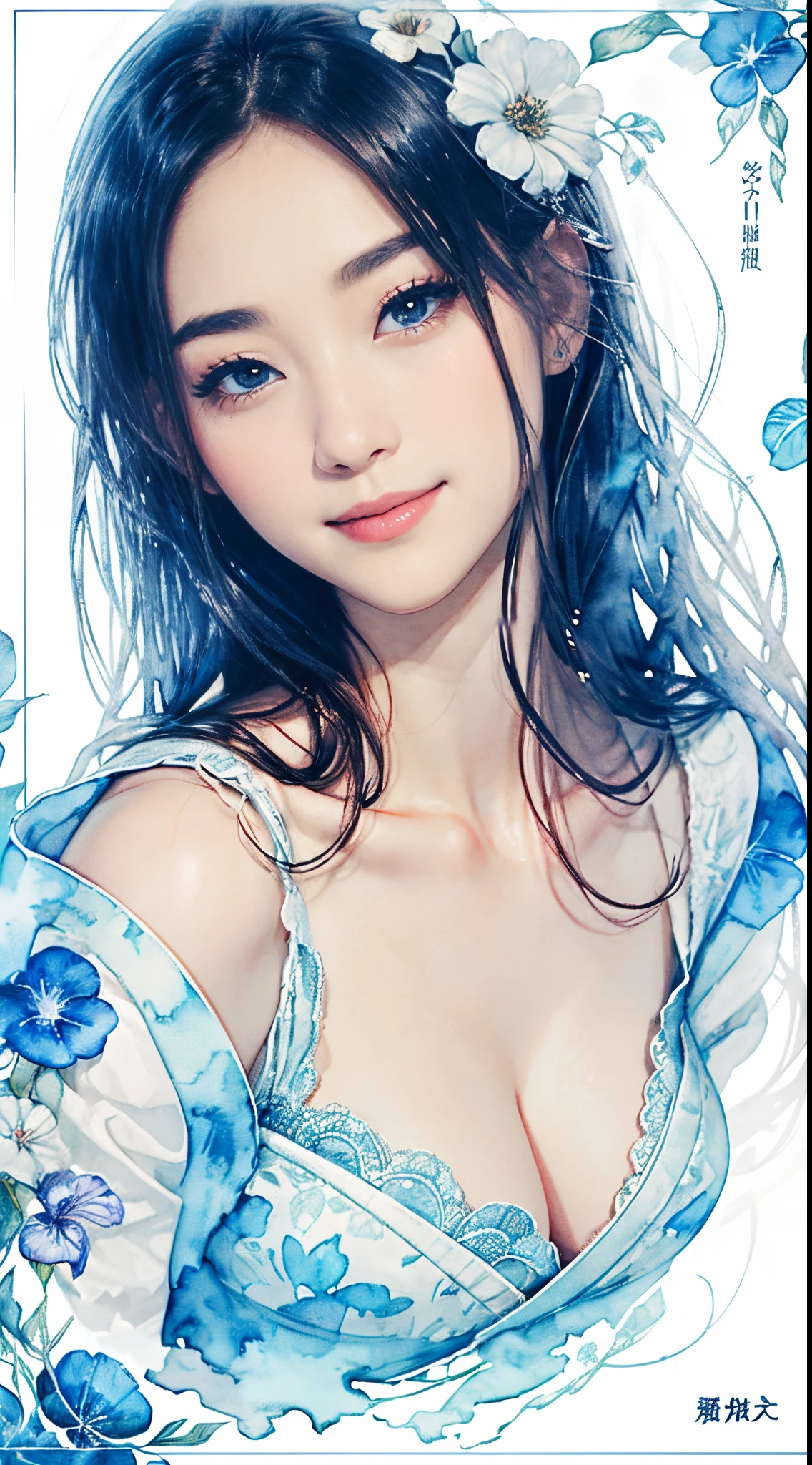 8K,masterpiece,top-quality,Dynamic Pose,beautiful woman with long hair,Smile:1.6, Cultivated woman, beautiful japanese female, Gorgeous Japan Girl,Pretty actress, girl cute-fine-face, Female actress,slim,watercolor paitingium\)
