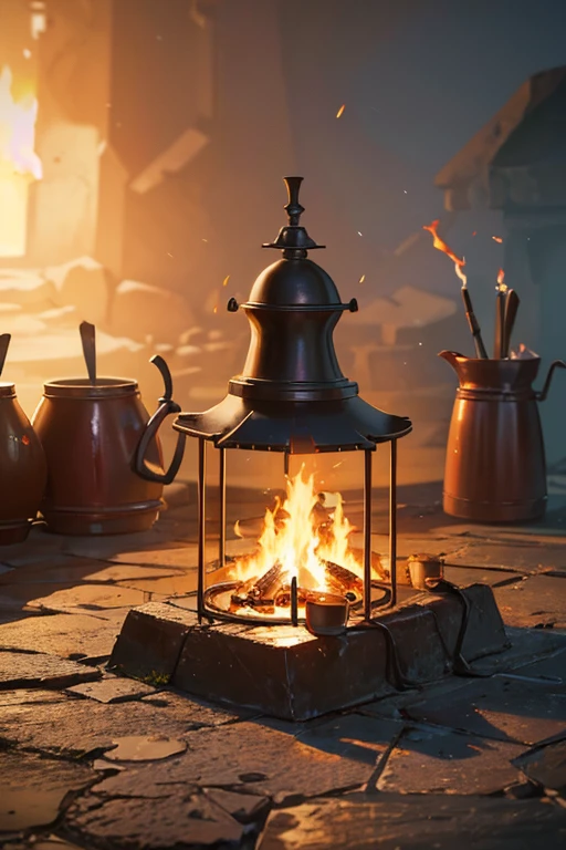 (best quality,4k,8k,highres,masterpiece:1.2),ultra-detailed,(realistic,photorealistic,photo-realistic:1.37),four boiling pots on a fiery ground,cauldron,background of a fantasy tavern,cooking it,in a cozy fantasy tavern by the fireplace,background art,random background scene,smithy,background artwork,cooking one,fantasy tavern background,animated still,fireplace,animated screenshot,cuisine Rat King style,brazier