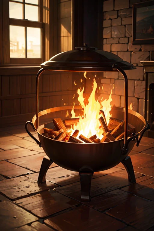(best quality,4k,8k,highres,masterpiece:1.2),ultra-detailed,(realistic,photorealistic,photo-realistic:1.37),baroque style,lively flames,burning fire,pot,quaint little tavern beside the fireplace,artistic background,random background scenery,forge,background artwork,cooking one,fantasy tavern scene,animated still,fireplace,animated screenshot,culinary Rat King style,brazier