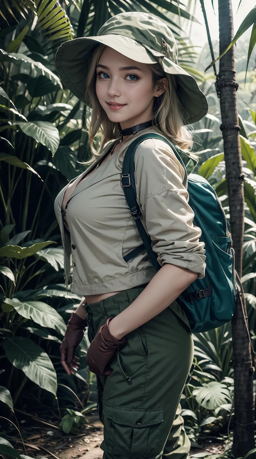 (hyper realstic)、Women Explorers、
immensity Beautie high-level image quality hight resolution Realistic Shorthair a blond、 blond woman in a、A MILF、Middle-aged woman、((Big big))、detailed skin textures、超A high resolution、Realistic、Voluptuous body shape、angry looking face、Middle-aged beauty、Beautiful expression、 Detailed green eyes、blond、long fluffy hair、Kamimei、Very delicate and detailed skin texture、35Explorer Woman、(Women Explorers)、(Being in a very deep jungle)、Women Explorers、cleavage of the breast、big butts、bright red lips、(Don a khaki safari jacket)、I'm wearing khaki cargo pants、Wearing a brown hat、(独奏)、