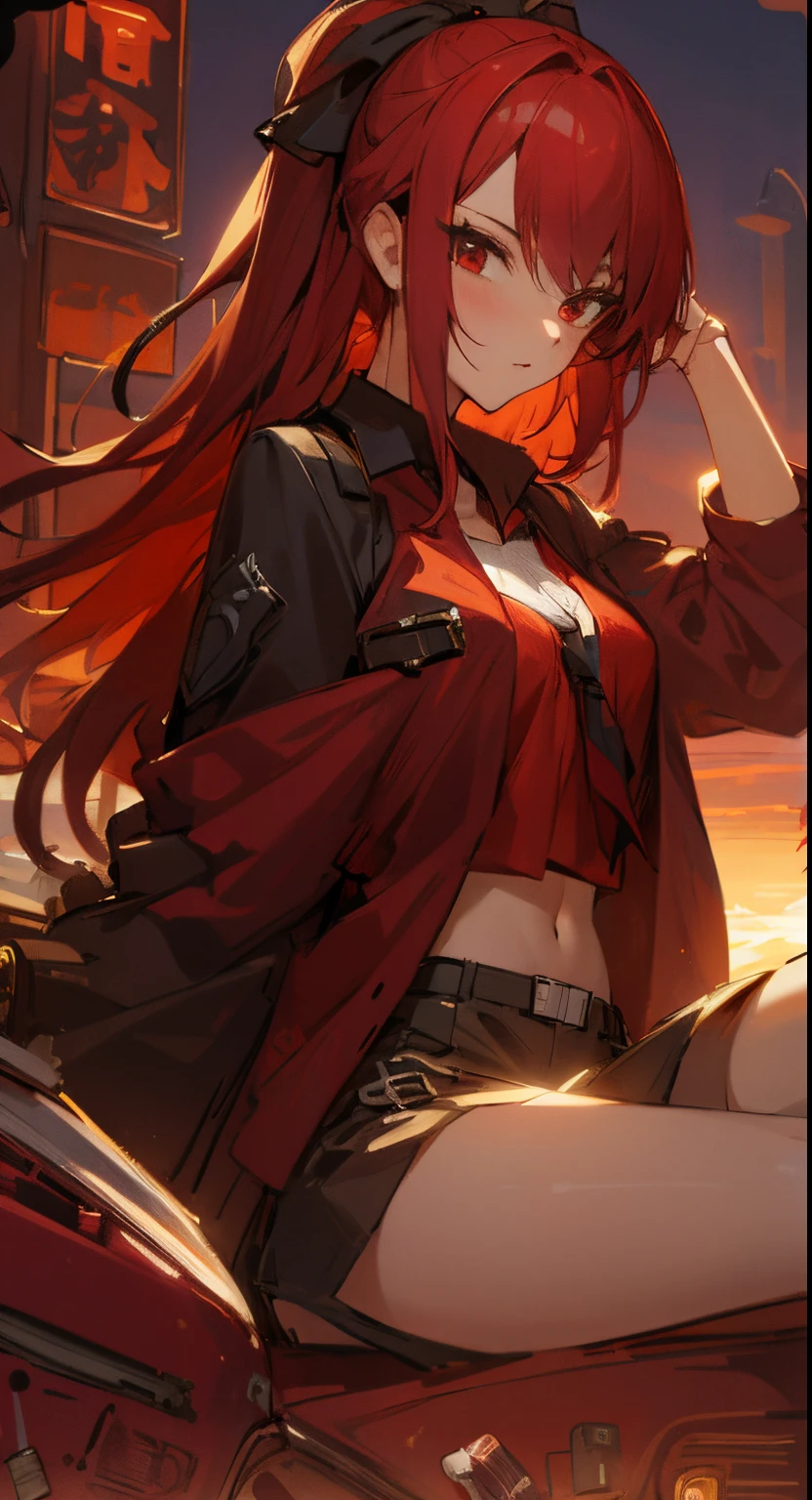 Gorgeous red hair,red - eyed,the sunset,beachside,sandbeach