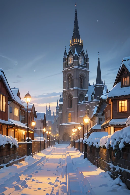 "(best quality,highres,masterpiece:1.2), snowy cityscape with a church and horse-drawn carriage, houses in the background, winter concept art, small town backdrop, scenic artwork, enchanting winter aesthetics, background art, high school backdrop, palace backdrop, random background scene, snowy environment, anime background art, Victorian city, snowy backdrop, castle backdrop, snowy winter scene, Victorian city, it's snowing in the city, lots of snow"