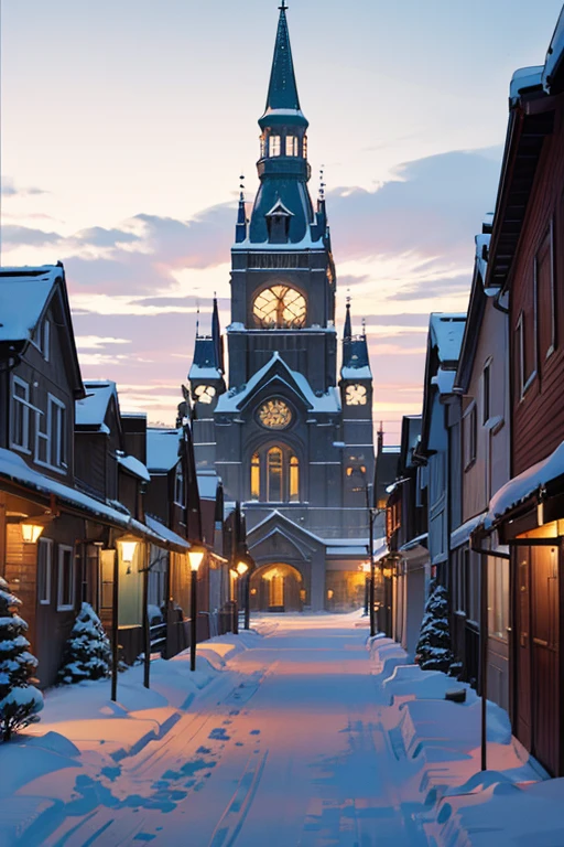 "(best quality,highres,masterpiece:1.2), snowy cityscape with a church and horse-drawn carriage, houses in the background, winter concept art, small town backdrop, scenic artwork, enchanting winter aesthetics, background art, high school backdrop, palace backdrop, random background scene, snowy environment, anime background art, Victorian city, snowy backdrop, castle backdrop, snowy winter scene, Victorian city, it's snowing in the city, lots of snow"