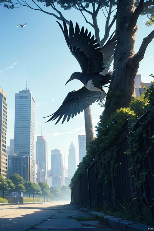 There a bird flying over a tree in the city, Claymore anime background, Animated static screenshot, anime movie backgrounds, screenshot from the anime film, animated movie still, animated movie still, background artwork, anime movie screenshot, random background scene, Kuro anime screenshots, Screenshot of the 2012 animation, anime backgrounds, Still from anime