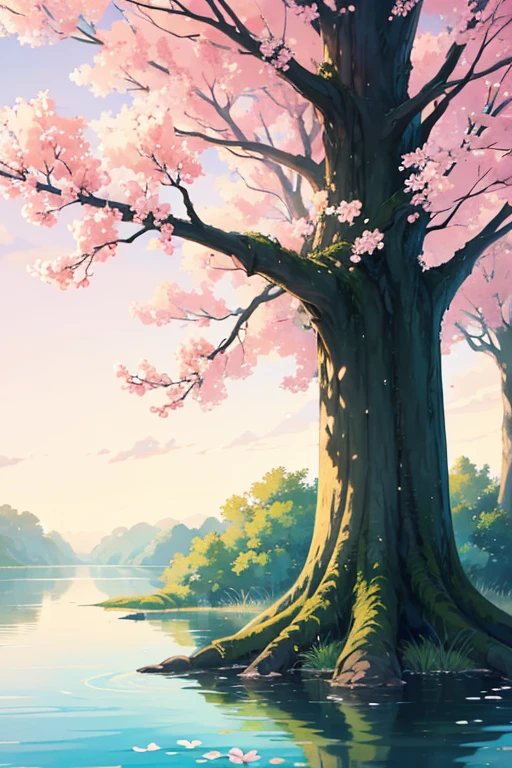 There  a tree，There are still water drops hanging on it, animated still, Anime Nature, anime backgrounds, Today’s recommended anime  still, flower bud, animated movie still, background artwork, Anime nature wallpaper, anime movie backgrounds, Anime background main vision, Colorful anime movie background, arte de fundo, flower bud, Anime background art, Spring evening, animation still frame