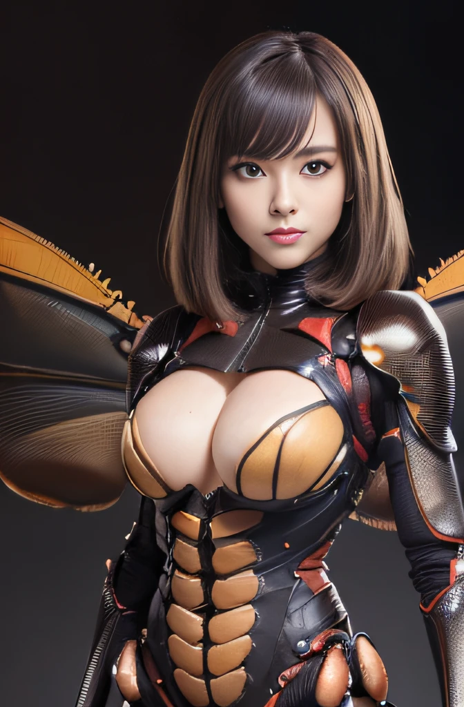 (high resolution,masterpiece,best quality,extremely detailed CG, anime, official art:1.4), realistic, photo, amazing fine details, all intricate, gloss and shiny,awesome many layers, 8k wall paper, 3d, sketch, kawaii, illustration,( solo:1.4), perfect female proportion,villainess, (fusion of dark brown cockroach and lady:1.4), (brown cockroach form lady:1.2), (brown cockroach lady:1.2), (fusion:1.2), (solo:1.4), (evil smile:1.2), muscular, abs, (cockroach brown exoskeleton bio insect suit:1.4), (cockroach brown exoskeleton bio insect armor:1.2), (brown transparency cockroach wing:1.4), (brown cockroach antennae:1.3),