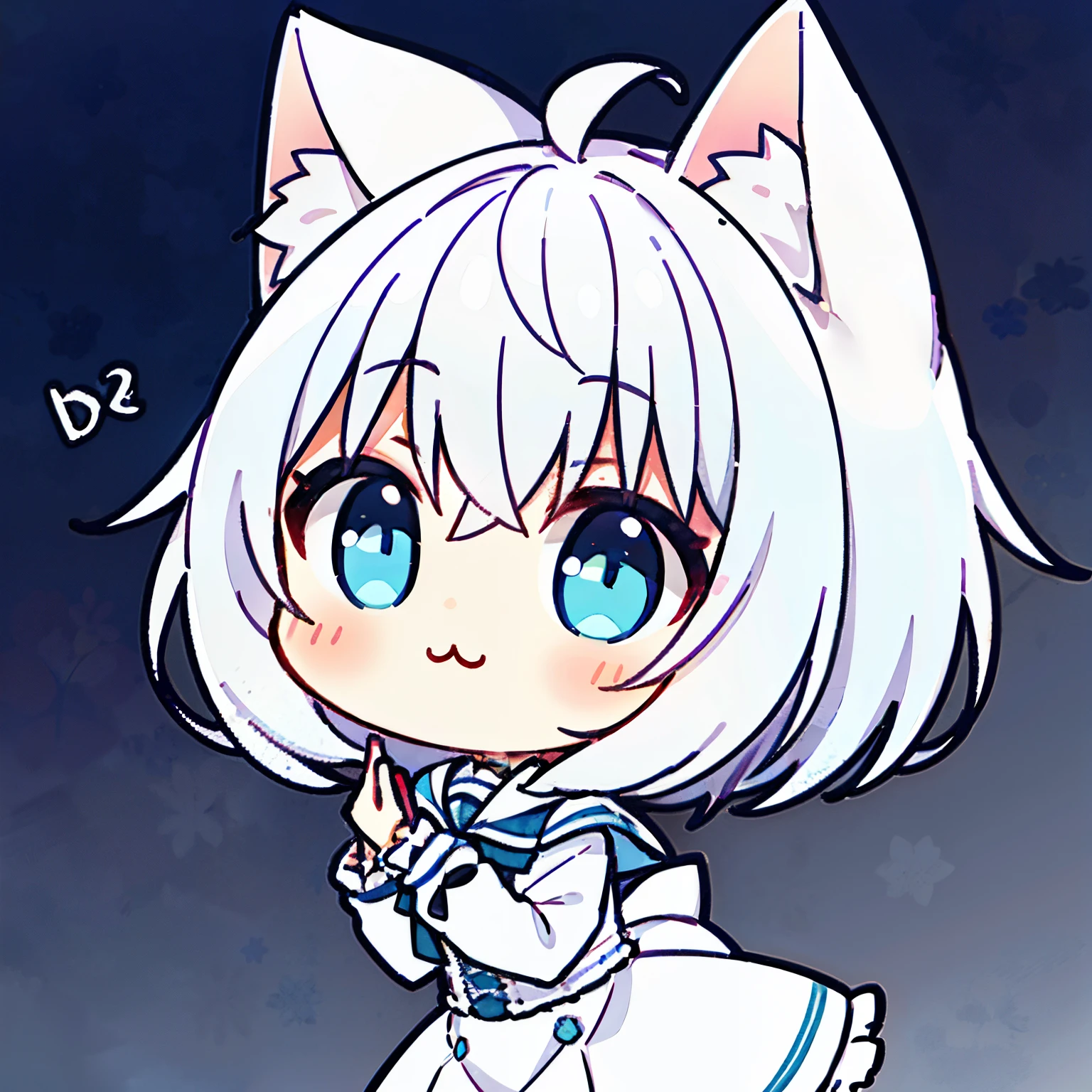 full bodyesbian(Stand up),Very cute Q-version white-haired cat girl ,Has fluffy white ears,White hair,light blue eyes and pupils