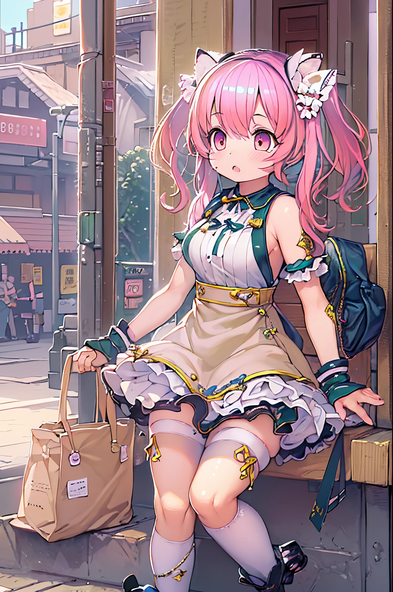 Anime girl in black boots with pink hair and a white bag, small curvy loli, Anime visuals of cute girls, splash art anime loli, Cute anime waifu in a nice dress, anime moe art style, anime girls in maid costumes, loli in dress, small loli girl, Cute anime girl, pink twintail hair and cyan eyes