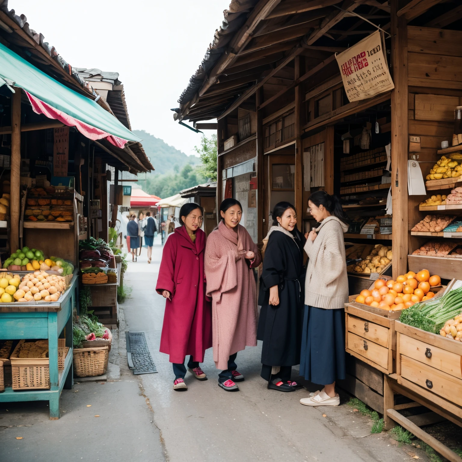 Four people go to the village market