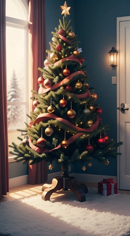 Christmas tree, in the room, Winter, Night, best quality, Masterpiece