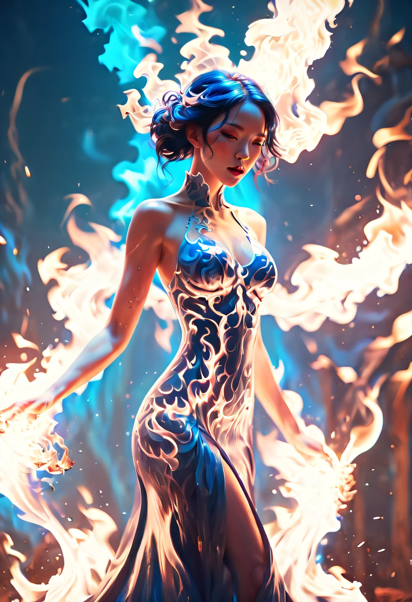 (火焰/butterflys/Loim,dynamic scene:1.3),(Fantasy Horror Perfect Art, 64K Ultra HD:1.1), (art by apterus, Artwork by Dan Mumford, The Art of Lovecraft:1.2), Best quality, 500px, CG, 8K, author:Dan Monford