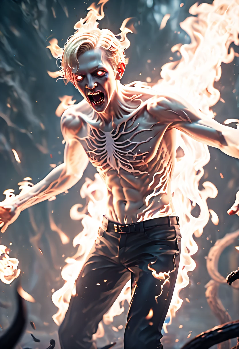 (火焰/butterflys/Loim,dynamic scene:1.3) - a gorgeous (Laughing boy:1.1) Blonde with short hair pushed by zombie,Has amazing anatomy, Zombie in tuxedo, The root rotten, tentaculata, The wind rageantasy Horror Perfect Art, 64K Ultra HD:1.1), (art by apterus, Artwork by Dan Mumford, The Art of Lovecraft:1.2), Best quality, 500px, CG, 8K, author:Dan Monford
