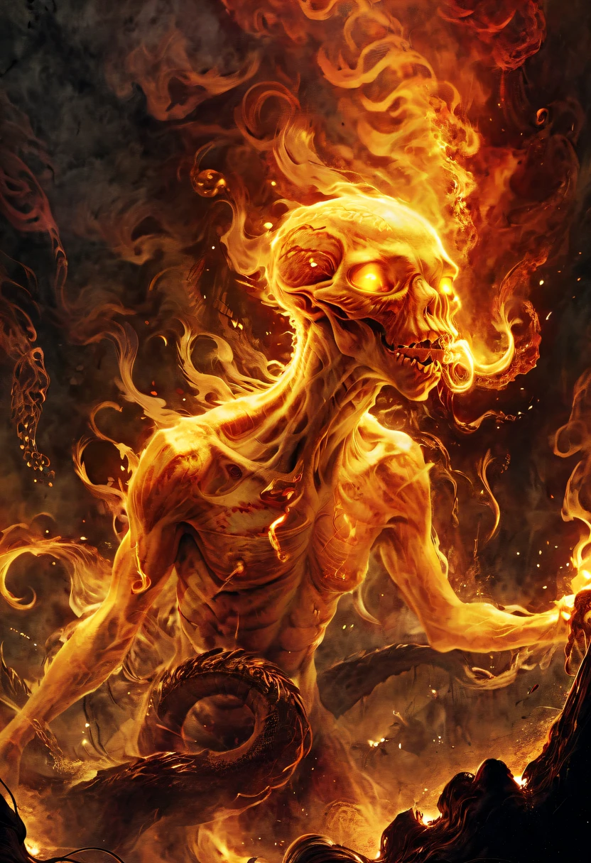 (火焰/butterflys/Loim,dynamic scene:1.3),(Fantasy Horror Perfect Art, 64K Ultra HD:1.1), (art by apterus, Artwork by Dan Mumford, The Art of Lovecraft:1.2), Best quality, 500px, CG, 8K, author:Dan Monford