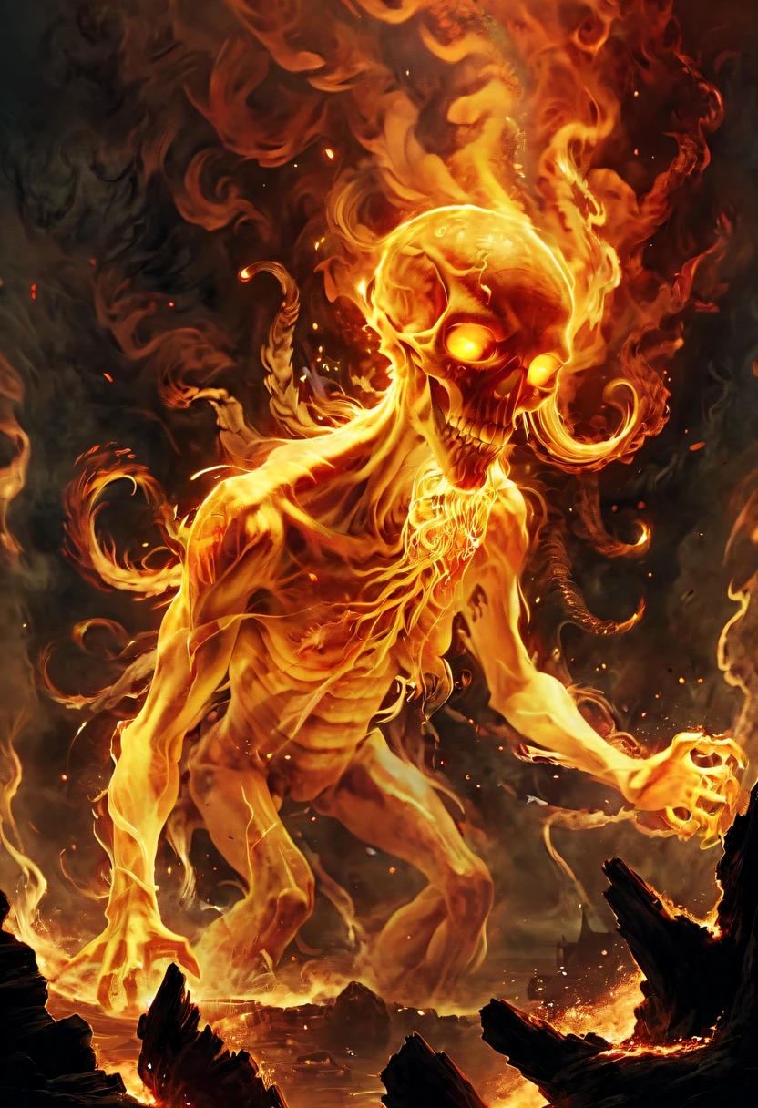 (火焰/butterflys/Loim,dynamic scene:1.3),(Fantasy Horror Perfect Art, 64K Ultra HD:1.1), (art by apterus, Artwork by Dan Mumford, The Art of Lovecraft:1.2), Best quality, 500px, CG, 8K, author:Dan Monford