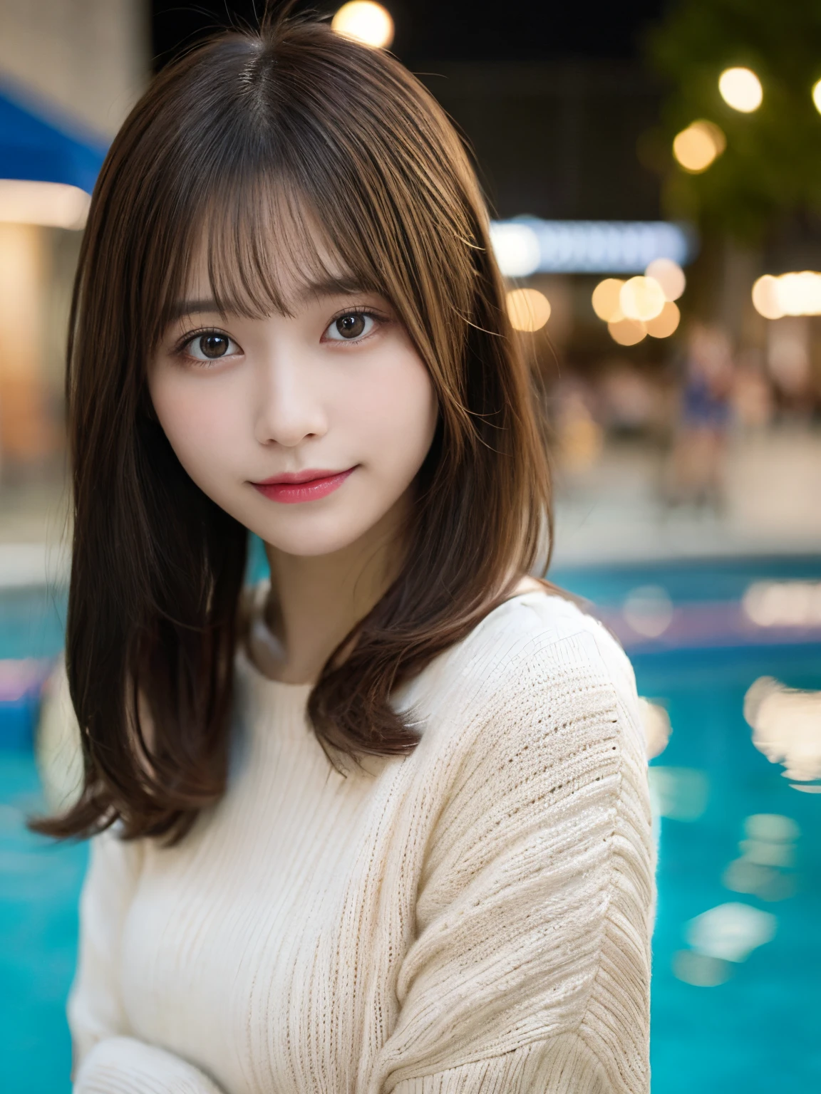 Wearing a mocha-colored long-sleeved knit