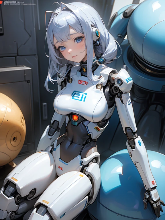 a extremely delicate and beautiful girl, anime style,masterpiece, high quality, best quality, highly detailed, insanely detailed, 4K、1 female robot、The model is a Japanese woman、Internal machinery exposed、silver metallic robot body、Spherical joints、Robot joints、antenna shaped ears、Blue eyes、Emotionless eyes、Emotionless facial expressions、robot woman、Robot Girl、Female Android、boobs robot、boobs android、Oil leaking from the crotch、Sex Android、robot-like pose、malfunction、Hitch、mechabare